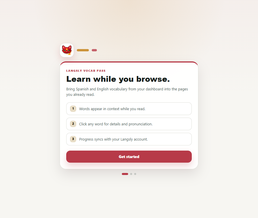 Real Vocab Pass browser-extension onboarding screen